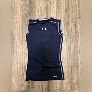 Boys Under Armour YSM Fitted Heat Gear Sleeveless Athletic Top Navy UPF…